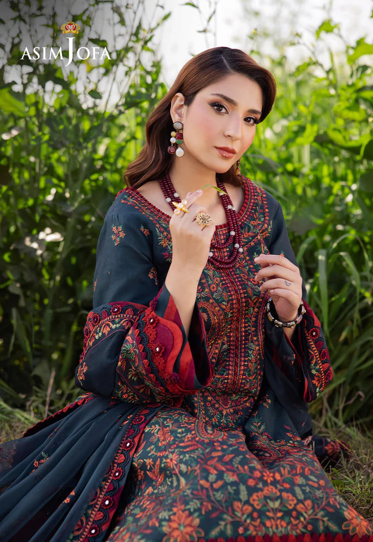 ASIM JOFA UNSTITCHED 3-PC DHANAK EMBROIDERED SHIRT WITH DHANAK EMBROIDERED SHAWL AND TROUSER KZ-2008