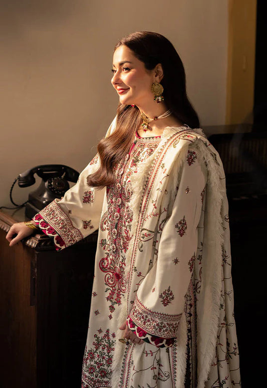 ASIM JOFA UNTITCHED 3-PC DHANAK SEQUENCE EMBROIDERED SHIRT WITH DHANAK EMBROIDERED SHAWL AND TROUSER KZ-2023