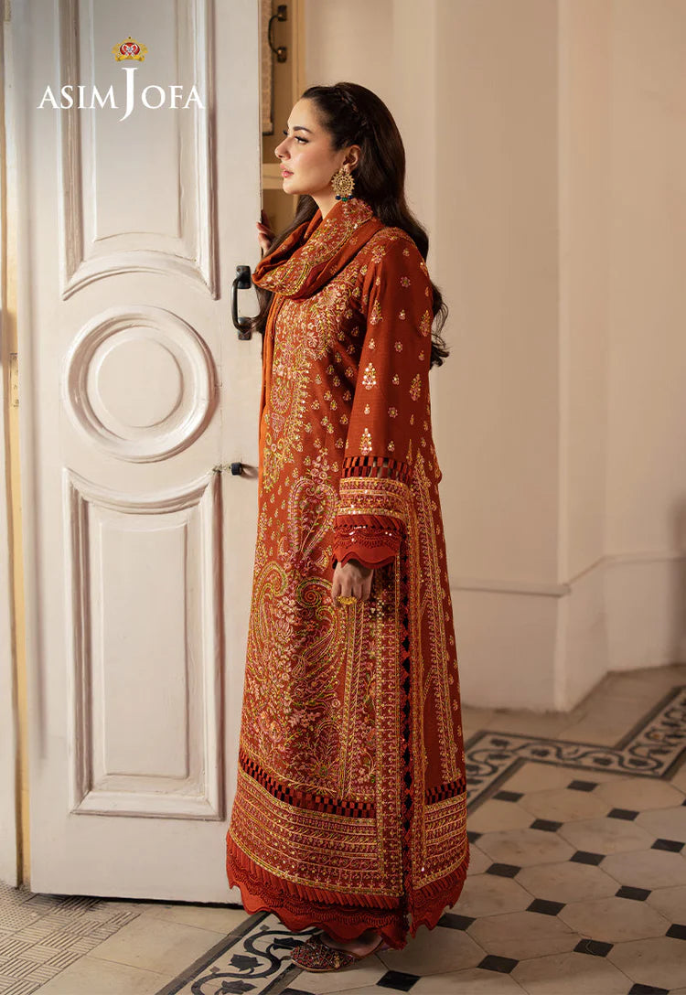 ASIM JOFA UNTITCHED 3-PC KARANDI SEQUENCE EMBROIDERED SHIRT WITH KARANDI EMBROIDERED SHAWL AND TROUSER KZ-2024