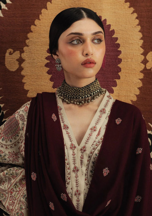 ZARA SHAHJAHAN UNSTITCHED 3-PC KHADDAR EMBROIDERED SHIRT WITH DHANAK MARINA EMBROIDERED SHAWL AND KHADDAR TROUSER KZ-2064