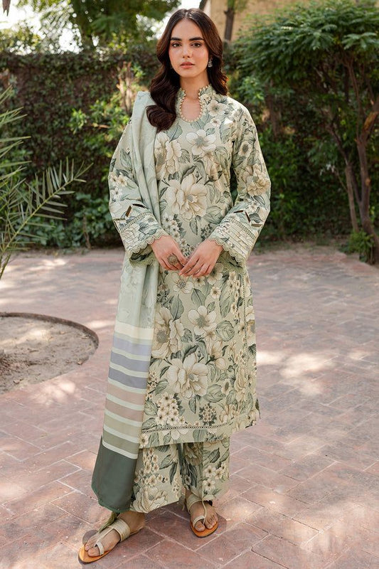 FARASHA UNSTITCHED 3-PC SLUB KHADDAR PRINTED SHIRT WITH KHADDAR PRINT DUPATTA AND PRINT TROUSER KZ-2044
