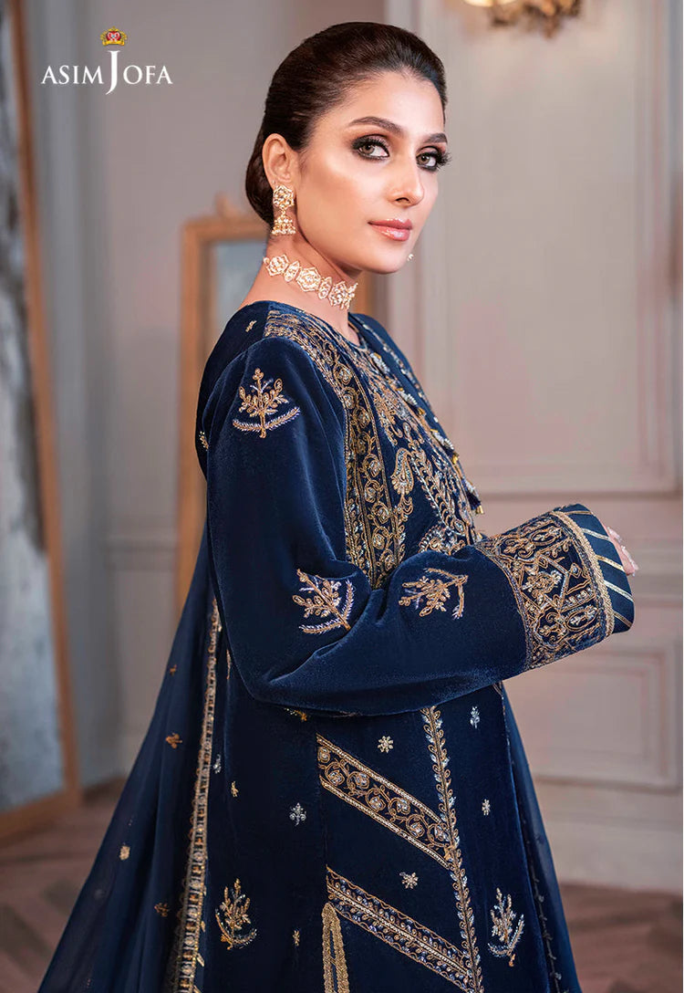 ASIM JOFA UNSTITCHED 3-PC VELVET EMBROIDERED SHIRT WITH BAMBER CHIFFON EMBROIDERED DUPATTA AND SHAMOZ SILKTROUSER KZ-2021