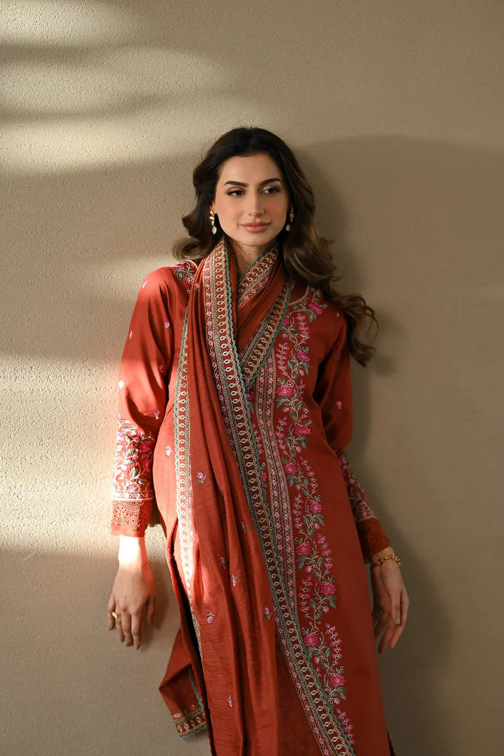 BATIK UNSTITCHED 3-PC DHANAK EMBROIDERED SHIRT WITH DHANAK EMBROIDERED SHAWL AND TROUSER KZ-2060
