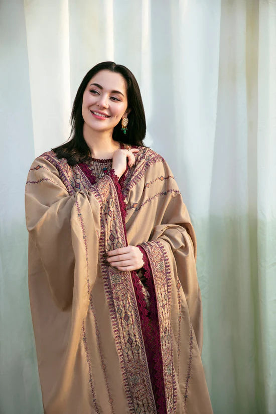 FLORENT UNSTITCHED 3-PC DHANAK EMBROIDERED SHIRT WITH DHANAK EMBROIDERED SHAWL AND TROUSER KZ-2026