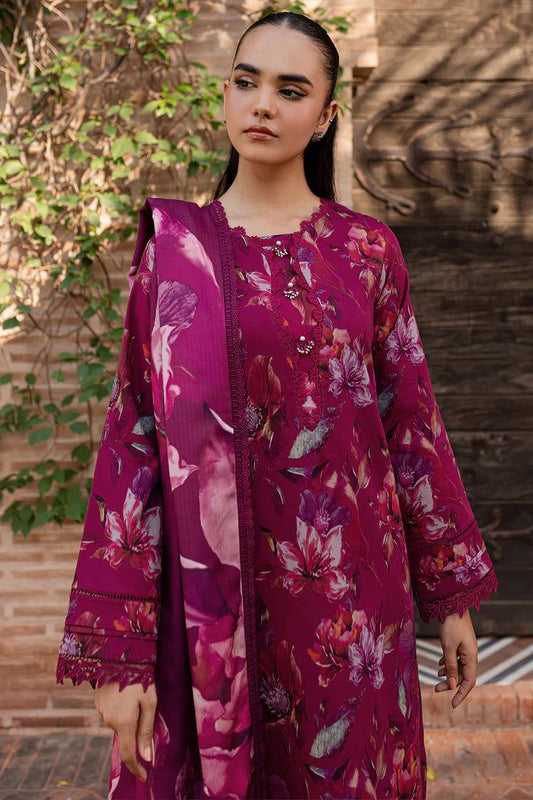 FARASHA UNSTITCHED 3-PC SLUB KHADDAR PRINTED SHIRT WITH KHADDAR PRINT DUPATTA AND PRINT TROUSER KZ-2043
