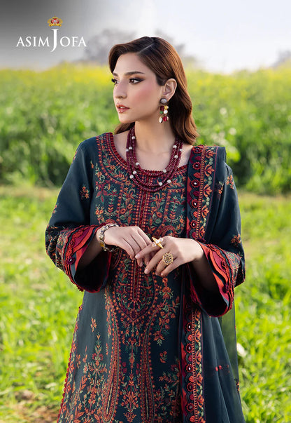 ASIM JOFA UNSTITCHED 3-PC DHANAK EMBROIDERED SHIRT WITH DHANAK EMBROIDERED SHAWL AND TROUSER KZ-2008