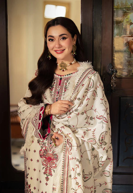 ASIM JOFA UNTITCHED 3-PC DHANAK SEQUENCE EMBROIDERED SHIRT WITH DHANAK EMBROIDERED SHAWL AND TROUSER KZ-2023