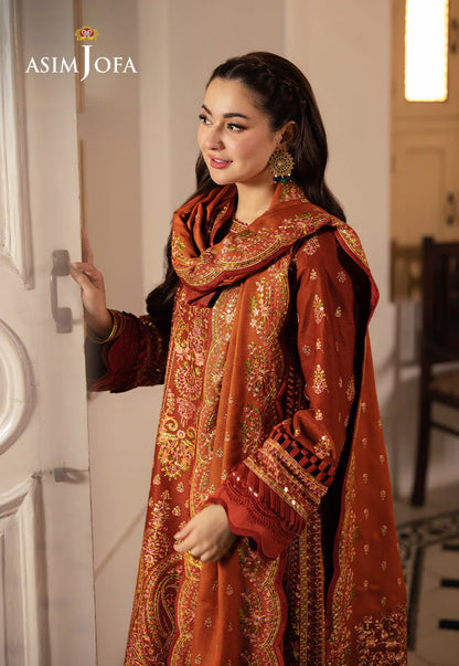 ASIM JOFA UNTITCHED 3-PC KARANDI SEQUENCE EMBROIDERED SHIRT WITH KARANDI EMBROIDERED SHAWL AND TROUSER KZ-2024