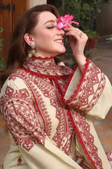 ANEELAS UNSTITCHED 3-PC DHANAK EMBROIDERED SHIRT WITH DHANAK EMBROIDERED SHAWL AND TROUSER KN-2010