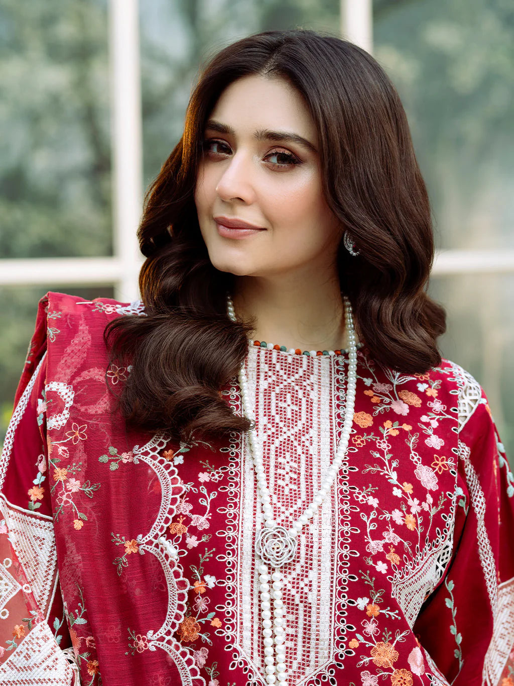 BIN ILYAS UNSTITCHED 3-PC LAWN HEAVY EMBROIDERED SHIRT WITH KHAADI NET EMBROIDERED SHAWL AND LAWN TROUSER KZ-2029