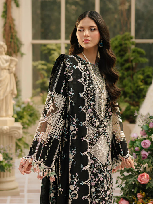 BIN ILYAS UNSTITCHED 3-PC LAWN HEAVY EMBROIDERED SHIRT WITH KHAADI NET EMBROIDERED SHAWL AND LAWN TROUSER KZ-2064