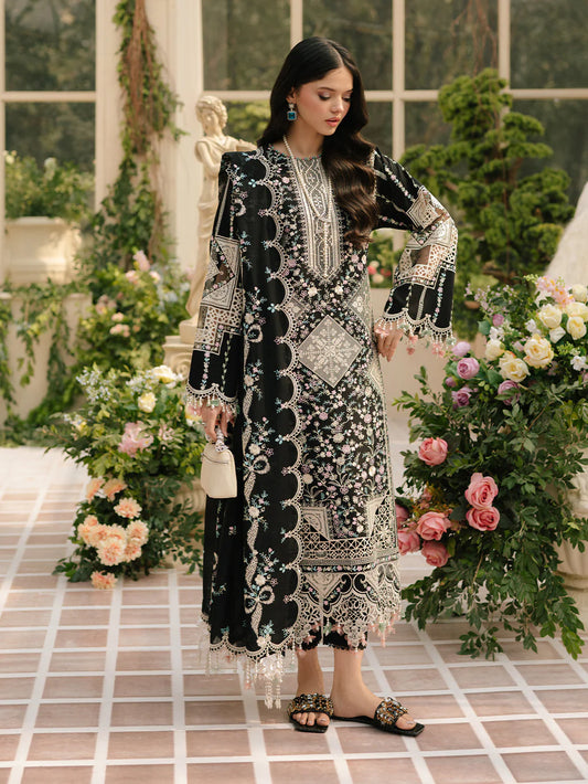 BIN ILYAS UNSTITCHED 3-PC LAWN HEAVY EMBROIDERED SHIRT WITH KHAADI NET EMBROIDERED SHAWL AND LAWN TROUSER KZ-2064