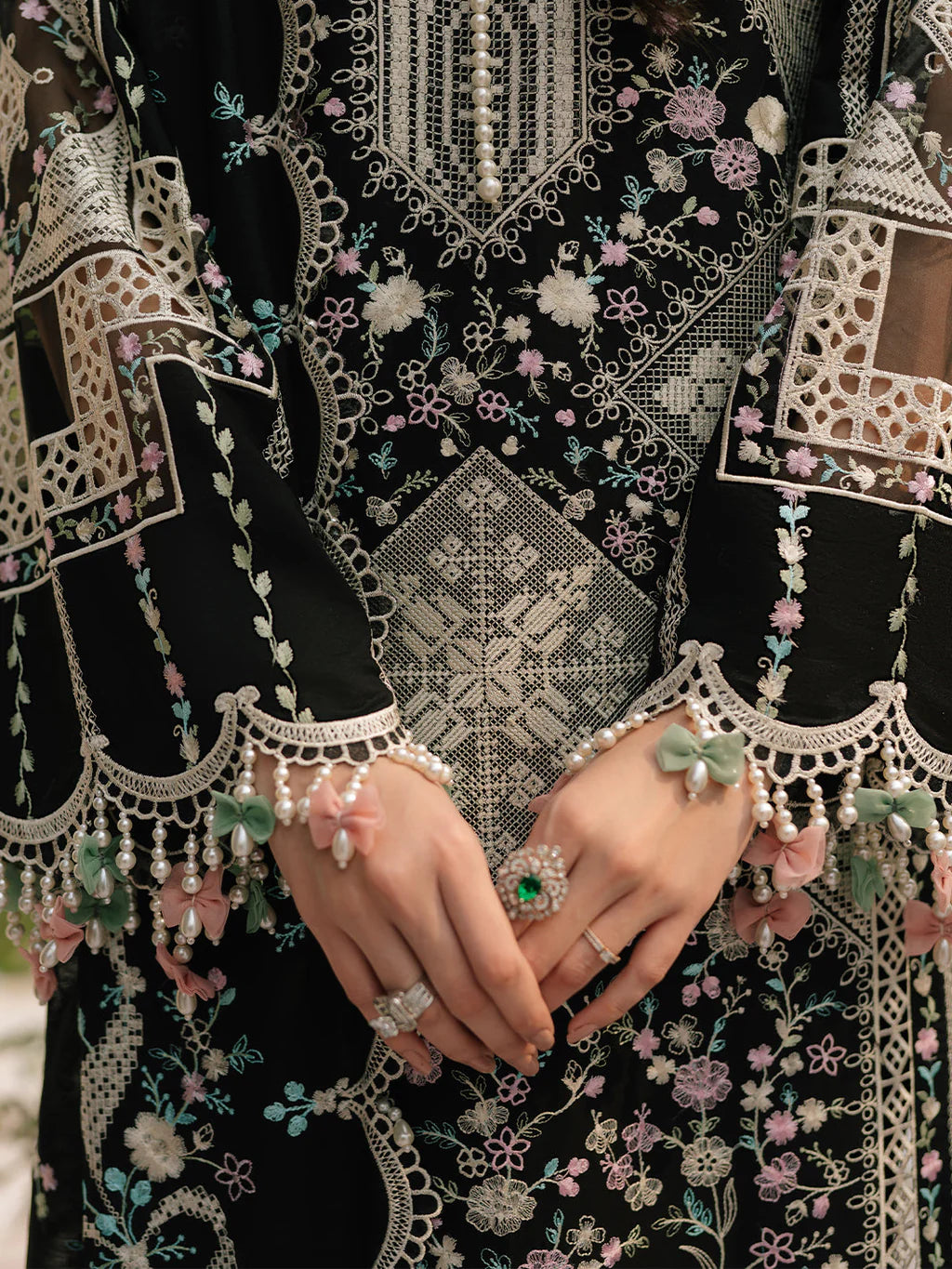 BIN ILYAS UNSTITCHED 3-PC LAWN HEAVY EMBROIDERED SHIRT WITH KHAADI NET EMBROIDERED SHAWL AND LAWN TROUSER KZ-2064