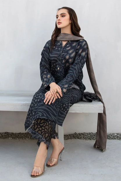 BAROQUE UNSTITCHED 3-PC SLUB KHADDAR PRINTED SHIRT WITH KHADDAR PRINT DUPATTA AND PRINT TROUSER KZ-2036