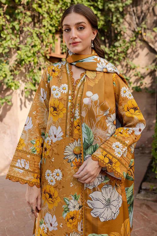 FARASHA UNSTITCHED 3-PC SLUB KHADDAR PRINTED SHIRT WITH KHADDAR PRINT DUPATTA AND PRINT TROUSER KZ-2045