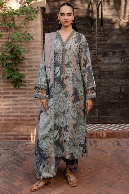 FARASHA UNSTITCHED 3-PC SLUB KHADDAR PRINTED SHIRT WITH KHADDAR PRINT DUPATTA AND PRINT TROUSER KZ-2049
