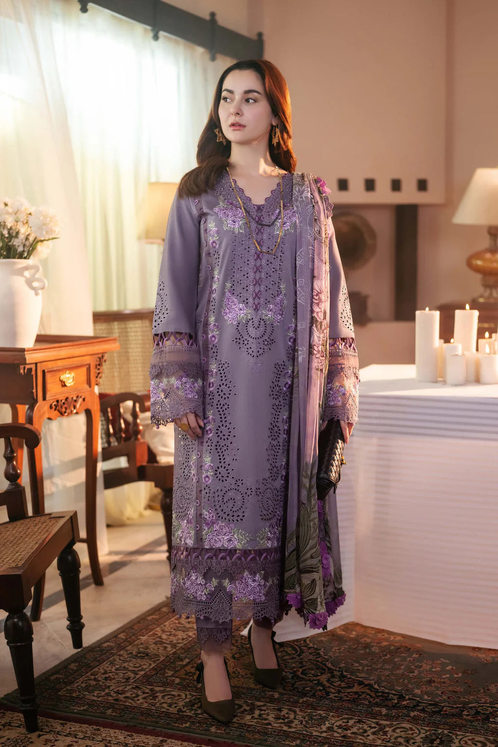 JADE UNTITCHED 3-PC LAWN EMBROIDERED SHIRT SOFT CHIFFON PRINTED DUPATTA AND TROUSER KZ-2025