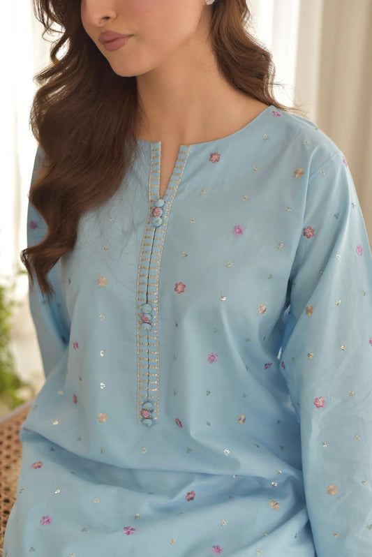 SAPPHIRE UNSTITCHED 3-PC DHANAK EMBROIDERED SHIRT WITH COUTRAI PRINTED SHAWL AND TROUSER KZ-2033