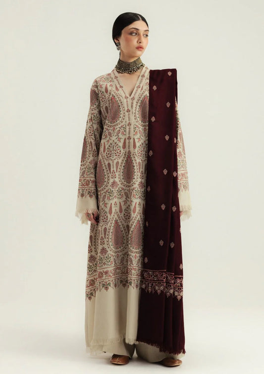 ZARA SHAHJAHAN UNSTITCHED 3-PC KHADDAR EMBROIDERED SHIRT WITH DHANAK MARINA EMBROIDERED SHAWL AND KHADDAR TROUSER KZ-2064