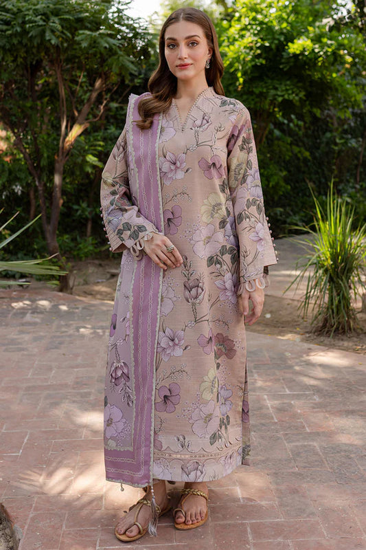FARASHA UNSTITCHED 3-PC SLUB KHADDAR PRINTED SHIRT WITH KHADDAR PRINT DUPATTA AND PRINT TROUSER KZ-2050