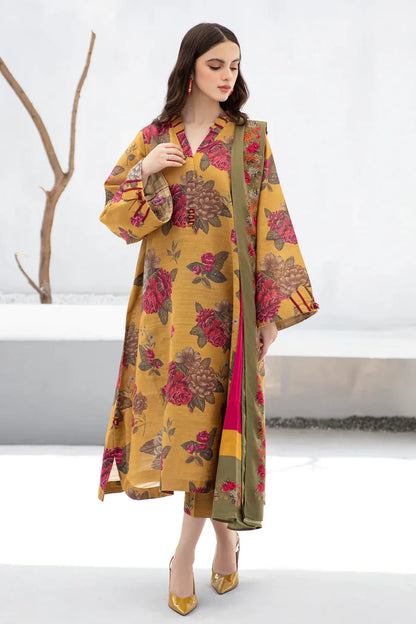 BAROQUE UNSTITCHED 3-PC SLUB KHADDAR PRINTED SHIRT WITH KHADDAR PRINT DUPATTA AND PRINT TROUSER KZ-2037