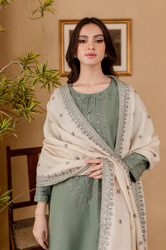JAZMIN UNSTITCHED 3-PC DHANAK EMBROIDERED SHIRT WITH DHANAK EMBROIDERED SHAWL AND TROUSER KZ-2011