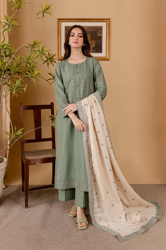 JAZMIN UNSTITCHED 3-PC DHANAK EMBROIDERED SHIRT WITH DHANAK EMBROIDERED SHAWL AND TROUSER KZ-2011
