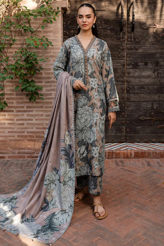 FARASHA UNSTITCHED 3-PC SLUB KHADDAR PRINTED SHIRT WITH KHADDAR PRINT DUPATTA AND PRINT TROUSER KZ-2049