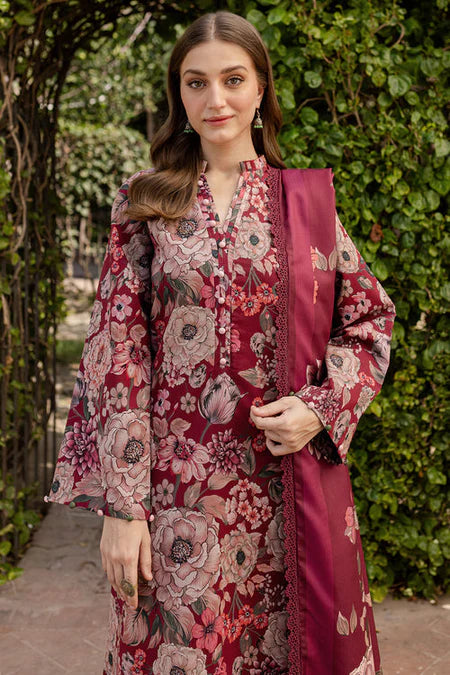 FARASHA UNSTITCHED 3-PC SLUB KHADDAR PRINTED SHIRT WITH KHADDAR PRINT DUPATTA AND PRINT TROUSER KZ-2048