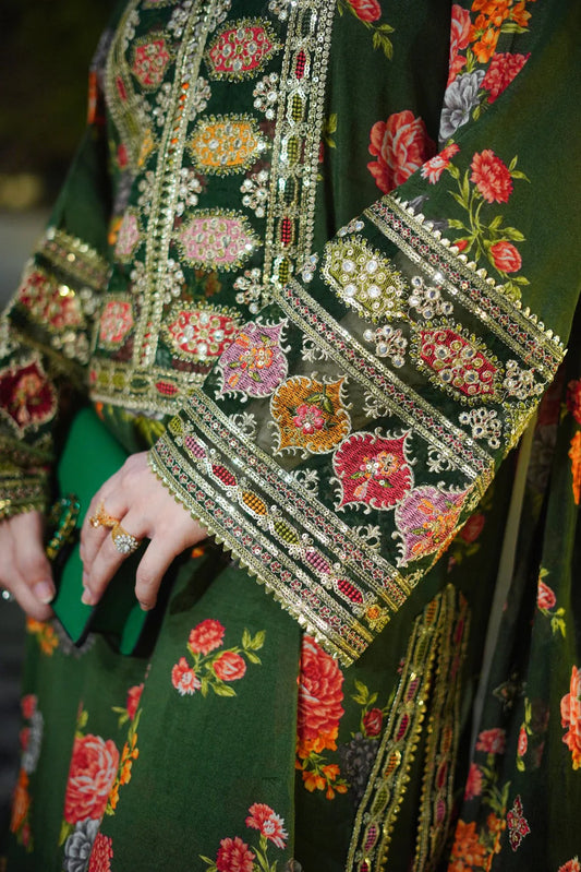 ANEEELAS UNSTITCHED 3-PC SHAMOZ SILK PRINT EMBROIDERED SHIRT AND MEDIUM SILK PRINT EMBROIDERED DUPATTA AND PRINTED TROUSER KZ-2017