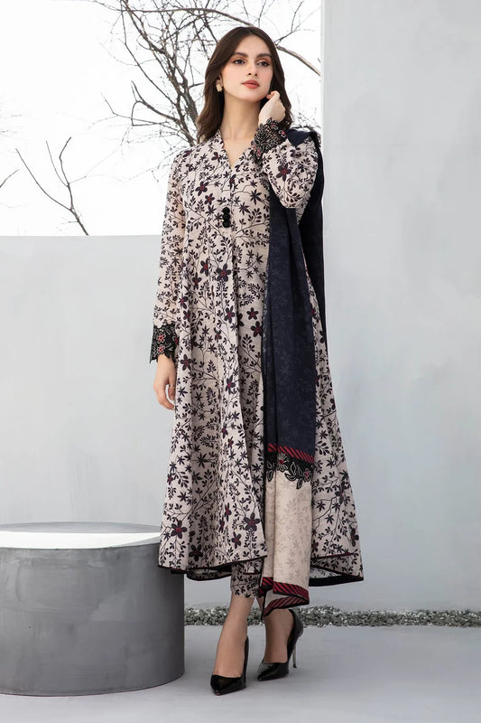 BAROQUE UNSTITCHED 3-PC SLUB KHADDAR PRINTED SHIRT WITH KHADDAR PRINT DUPATTA AND PRINT TROUSER KZ-2035