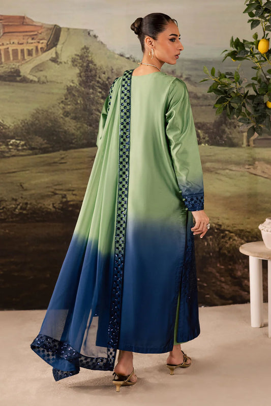 NUREH UNSTITCHED 3-PC SHAMOZ SILK TIE N DIE EMBROIDERED SHIRT AND MEDIUM SILK TIE N DIE EMBROIDERED DUPATTA AND PRINTED TROUSER KZ-2019