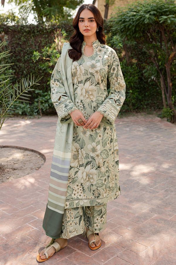 FARASHA UNSTITCHED 3-PC SLUB KHADDAR PRINTED SHIRT WITH KHADDAR PRINT DUPATTA AND PRINT TROUSER KZ-2044