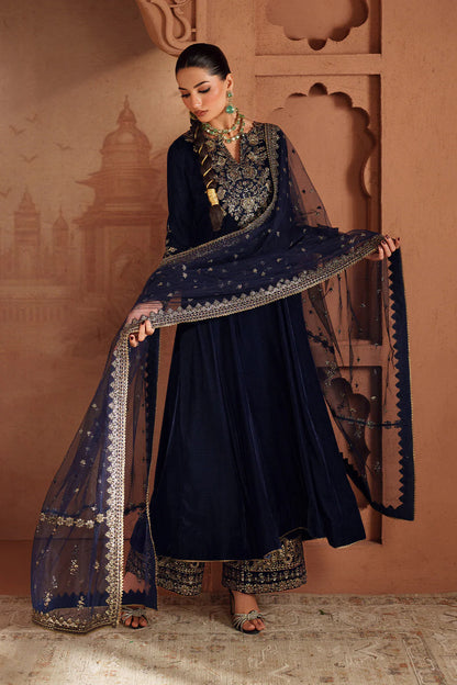 IZNIK UNSTITCHED 3-PC VELVET EMBROIDERED NECKLINE WITH ORGANZA EMBROIDERED DUPATTA & VELVET EMB TROUSER-KZ-2061