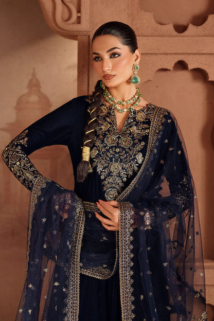 IZNIK UNSTITCHED 3-PC VELVET EMBROIDERED NECKLINE WITH ORGANZA EMBROIDERED DUPATTA & VELVET EMB TROUSER-KZ-2061