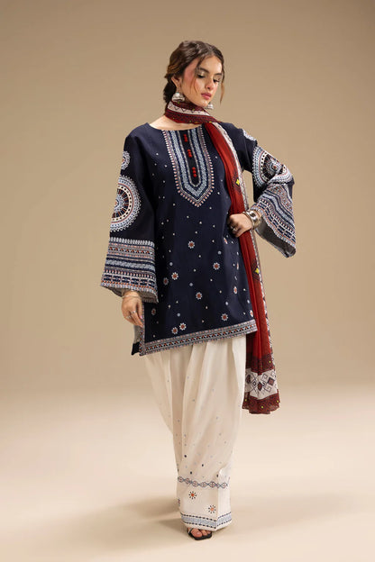 JAZMIN UNSTITCHED 3-PC DHANAK EMBOIDERED SHIRT WITH COUTRAI PRINTED SHAWL AND TROUSER KZ-2006