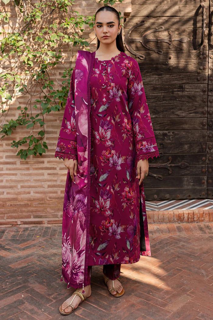 FARASHA UNSTITCHED 3-PC SLUB KHADDAR PRINTED SHIRT WITH KHADDAR PRINT DUPATTA AND PRINT TROUSER KZ-2043
