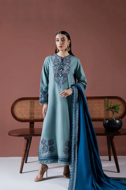 FAIZA FAISAL UNSTITCHED 3-PC DHANAK EMBROIDERED SHIRT WITH DHANAK EMBROIDERED SHAWL AND TROUSER KZ-2029