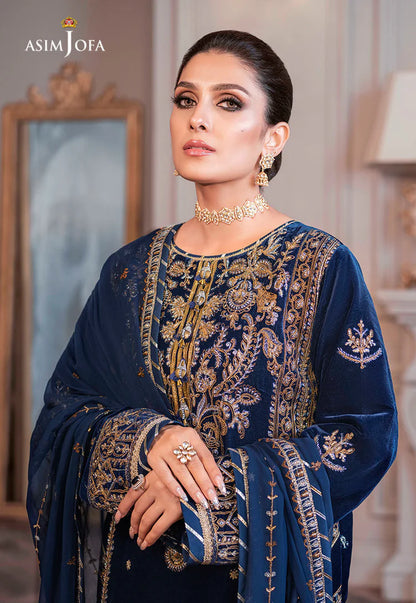 ASIM JOFA UNSTITCHED 3-PC VELVET EMBROIDERED SHIRT WITH BAMBER CHIFFON EMBROIDERED DUPATTA AND SHAMOZ SILKTROUSER KZ-2021