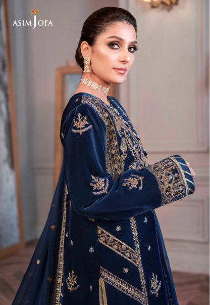 ASIM JOFA UNSTITCHED 3-PC VELVET EMBROIDERED SHIRT WITH BAMBER CHIFFON EMBROIDERED DUPATTA AND SHAMOZ SILKTROUSER KZ-2021