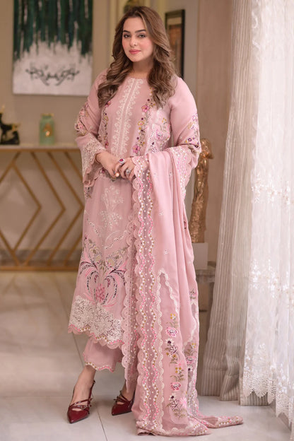 ANEELAS UNSTITCHED 3-PC LAWN CHIKANKARI EMBOIDERED SHIRT WITH READY TO WEAR EMB DUPATTA AND LAWN TROUSER KZ-2053