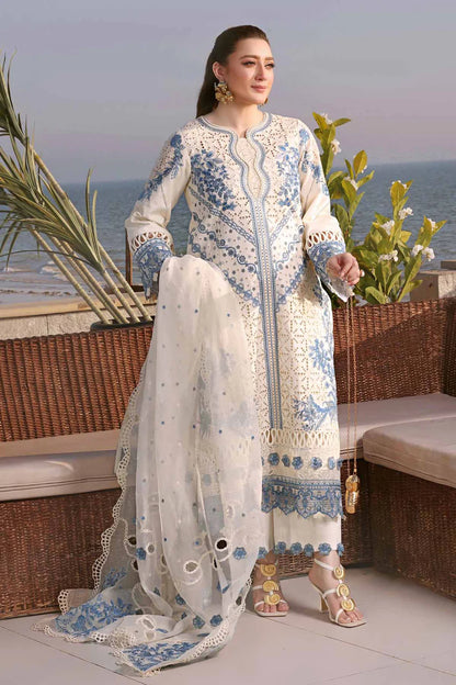 ANEELAS UNSTITCHED 3-PC LAWN CHIKANKARI EMBROIDERED SHIRT WITH ORGANZA EMBROIDERED DUPATTA AND TROUSER KZ-2073