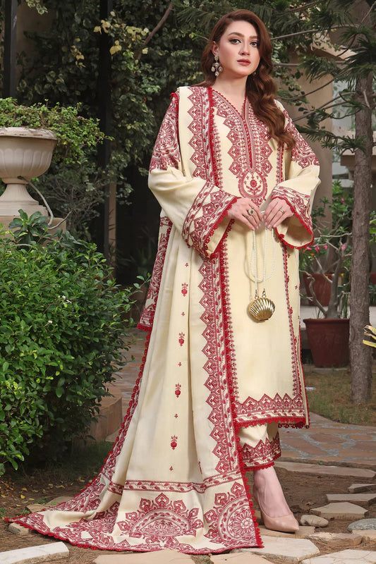 ANEELAS UNSTITCHED 3-PC DHANAK EMBROIDERED SHIRT WITH DHANAK EMBROIDERED SHAWL AND TROUSER KN-2010