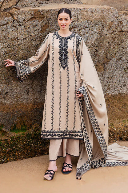 CROSS STITCH UNSTITCHED 3-PC DHANAK EMBROIDERED SHIRT WITH DHANAK EMBROIDERED SHAWL AND TROUSER KZ-2012