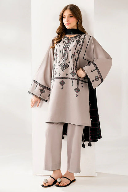 JAZMIN UNSTITCHED 3-PC DHANAK EMBOIDERED SHIRT WITH DHANAK EMBROIDERED SHAWL AND TROUSER KZ-2004