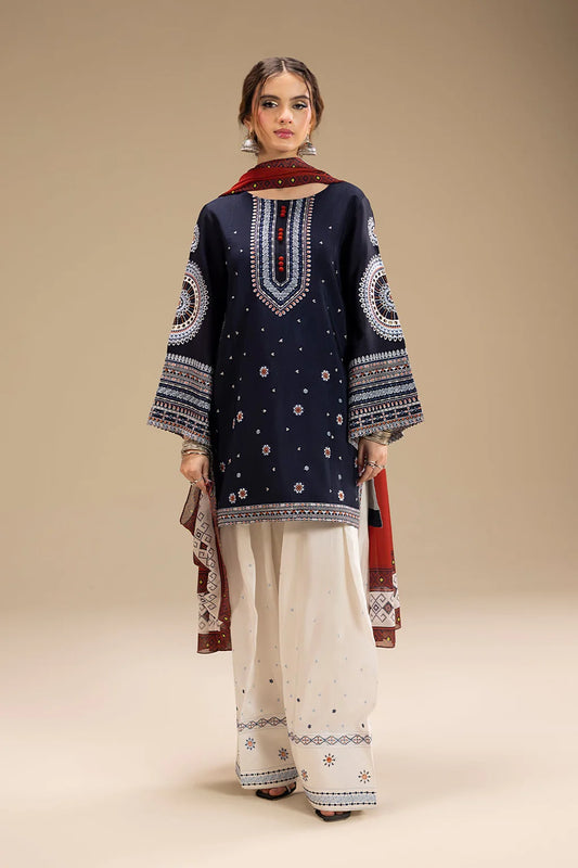 JAZMIN UNSTITCHED 3-PC DHANAK EMBOIDERED SHIRT WITH COUTRAI PRINTED SHAWL AND TROUSER KZ-2006