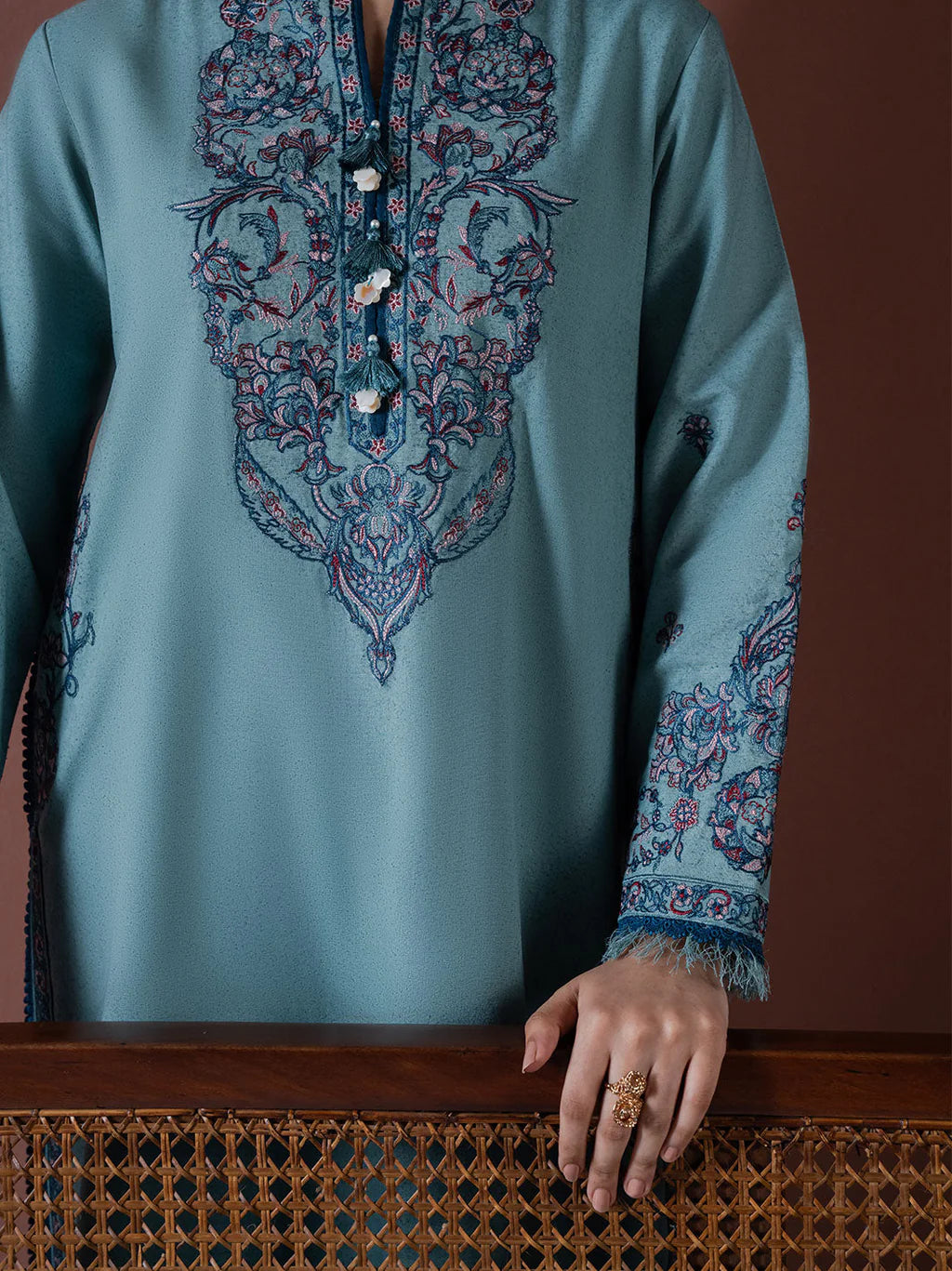 FAIZA FAISAL UNSTITCHED 3-PC DHANAK EMBROIDERED SHIRT WITH DHANAK EMBROIDERED SHAWL AND TROUSER KZ-2029