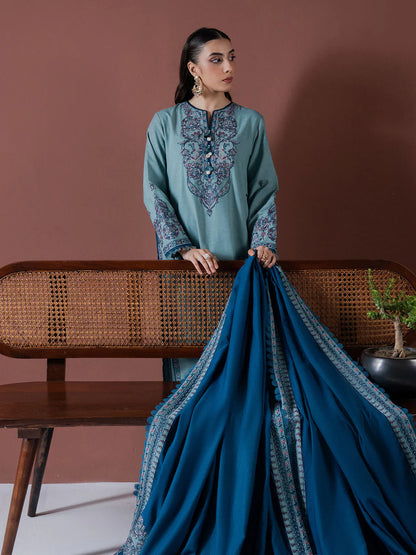 FAIZA FAISAL UNSTITCHED 3-PC DHANAK EMBROIDERED SHIRT WITH DHANAK EMBROIDERED SHAWL AND TROUSER KZ-2029