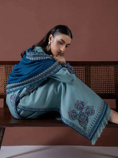 FAIZA FAISAL UNSTITCHED 3-PC DHANAK EMBROIDERED SHIRT WITH DHANAK EMBROIDERED SHAWL AND TROUSER KZ-2029