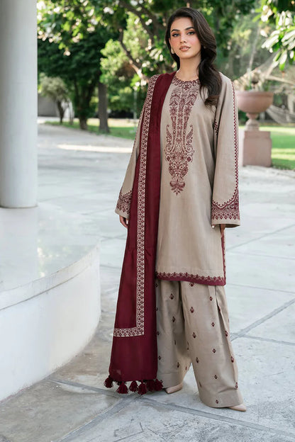 BAROQUE UNSTITCHED 3-PC DHANAK EMBOIDERED SHIRT WITH DHANAK EMBROIDERED SHAWL AND TROUSER KZ-2003